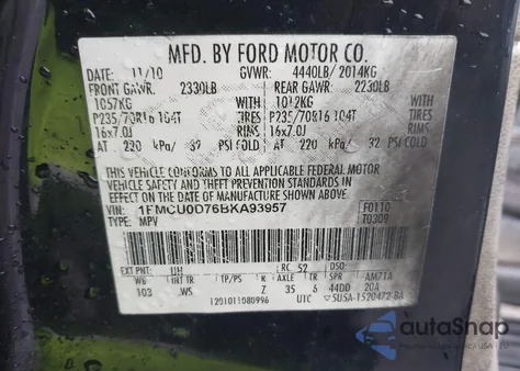 2011 Ford Escape Xlt z USA, uszkodzony, nr VIN 1FMCU0D76BKA93957